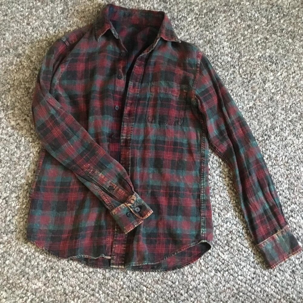 distressed red and green flannel